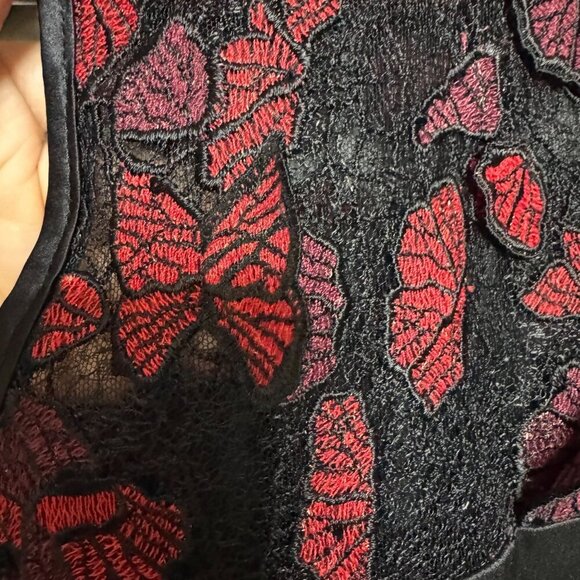 Vintage Y2K RODARTE Black Red Butterfly Embroidered Silk Blend Cocktail Dress - Picture 9 of 17